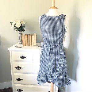 NWT Calvin Klein Gingham Dress Faux Wrap Midi